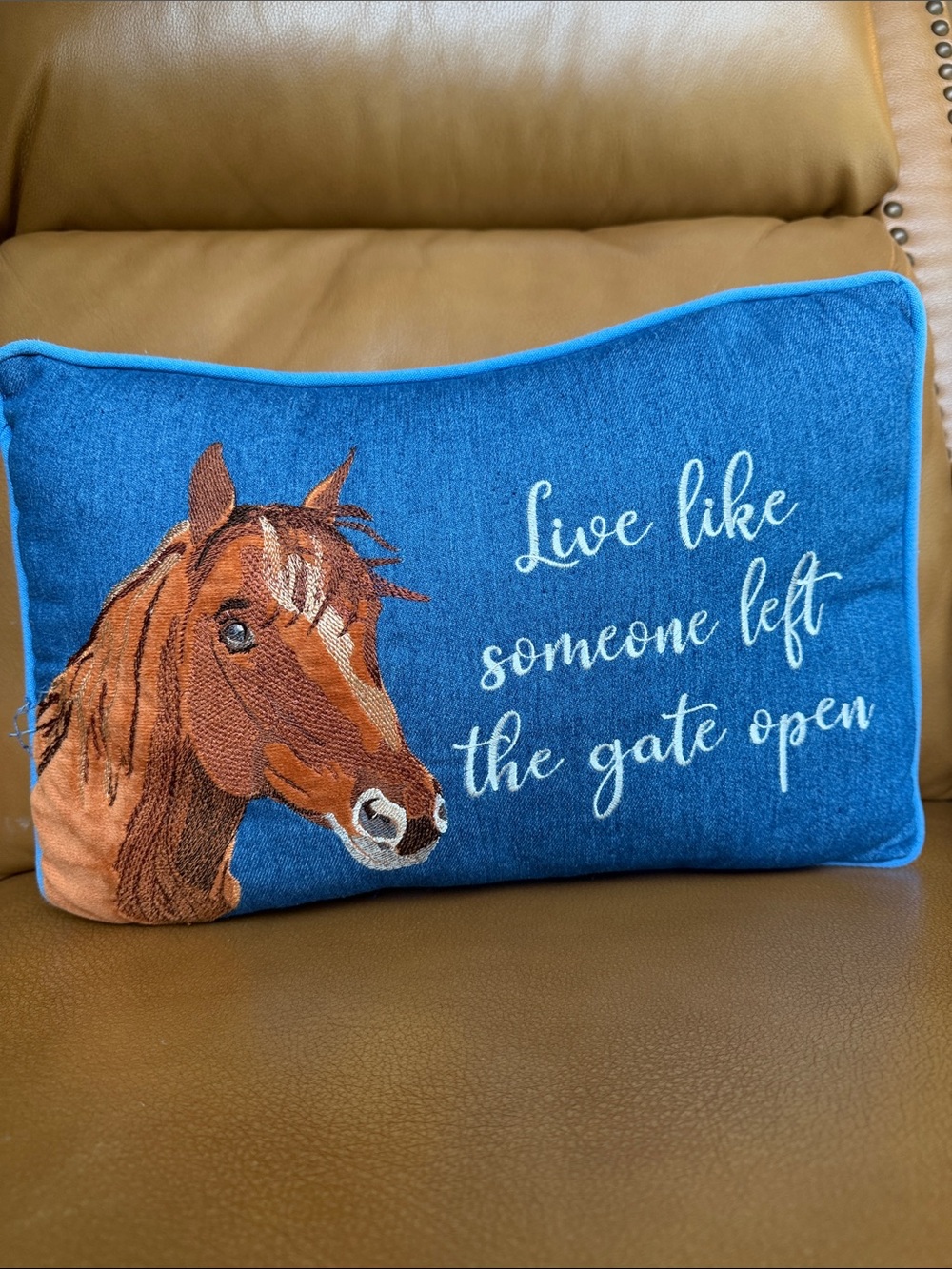 Western Embroidered Horse Accent Pillow
